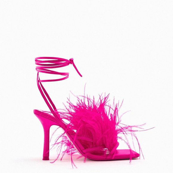 Zara Pink Feather Heels - Brand New - Picture 1 of 2